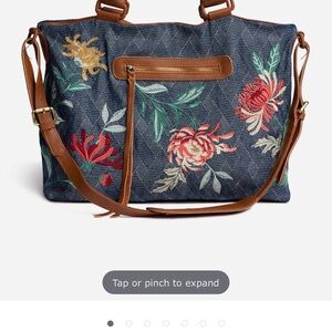 Johnny Was Blue Floral Embroidered Travel Bag